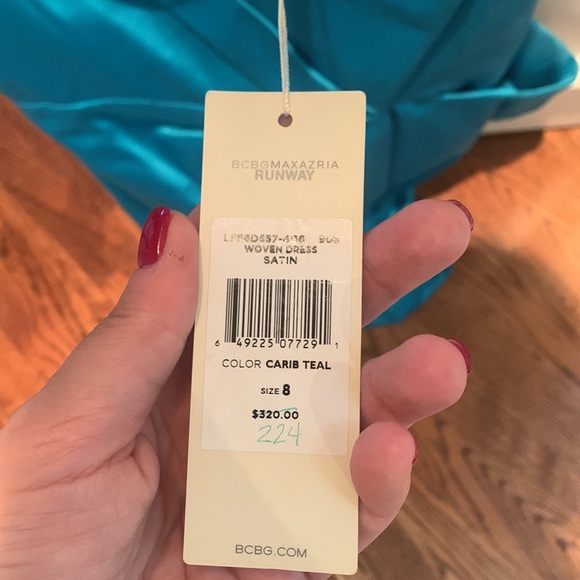 BCBG Maxazria Runway teal satin dress - Picture 4 of 6